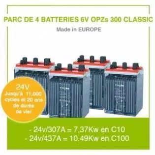 Parc de 4 Batteries OPzS TAB classic 307 AH 6V (24V)