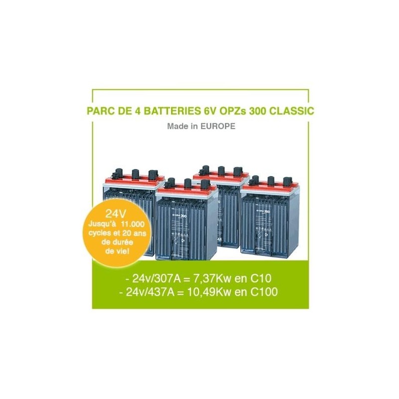 Parc de 4 Batteries OPzS TAB classic 307 AH 6V (24V)
