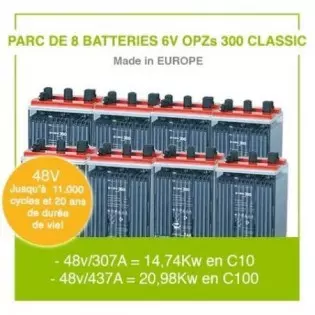 Parc de 8 Batteries OPzS TAB classic 307 AH 6V (48V)