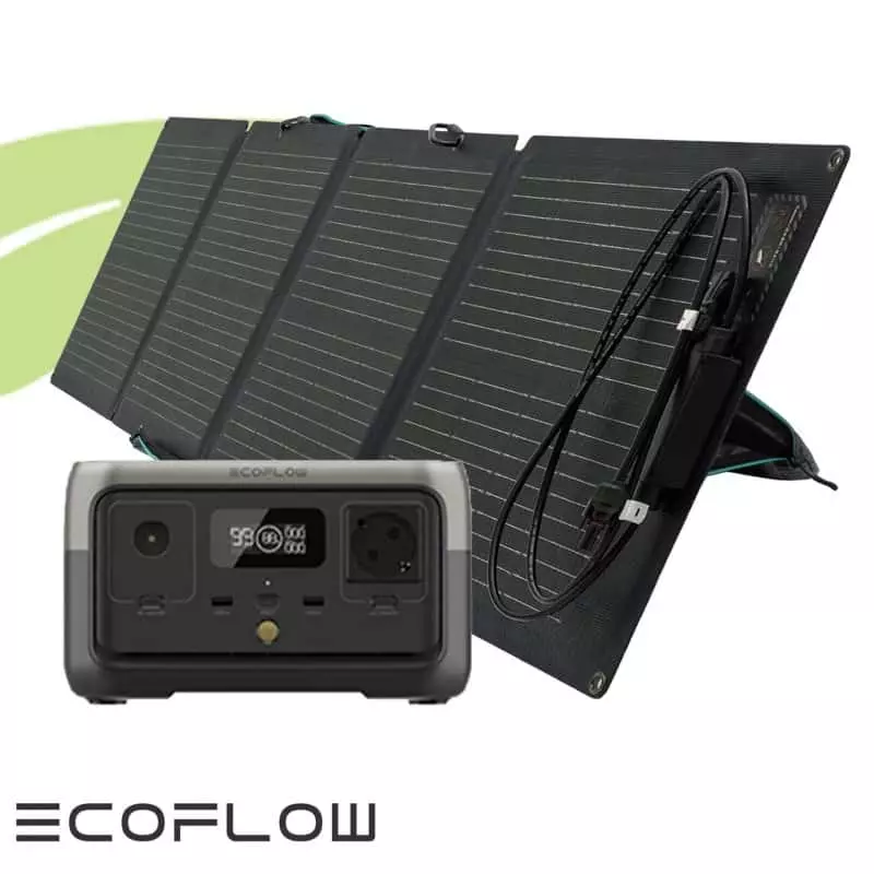 Kit station de charge portable 600W-256Wh Ecoflow river avec panneau solaire  pliable 110W Ecoflow