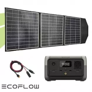 Kit station de charge portable 600W - 256Wh Ecoflow River 2 avec panneau solaire pliable 135W
