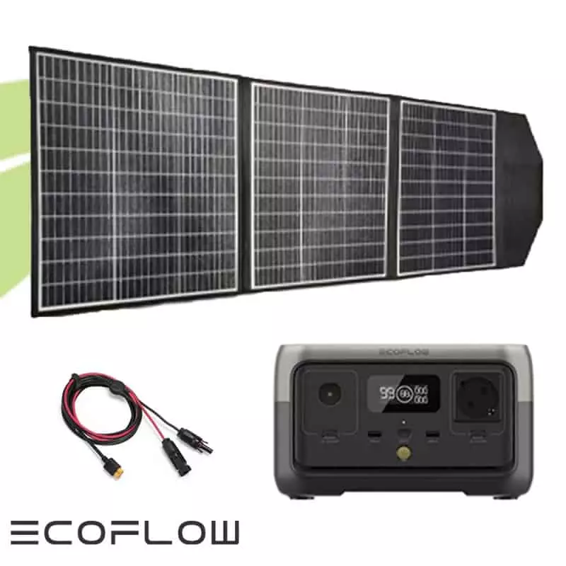 Kit station de charge portable 600W 256Wh Ecoflow river avec panneau solaire  pliable 135W