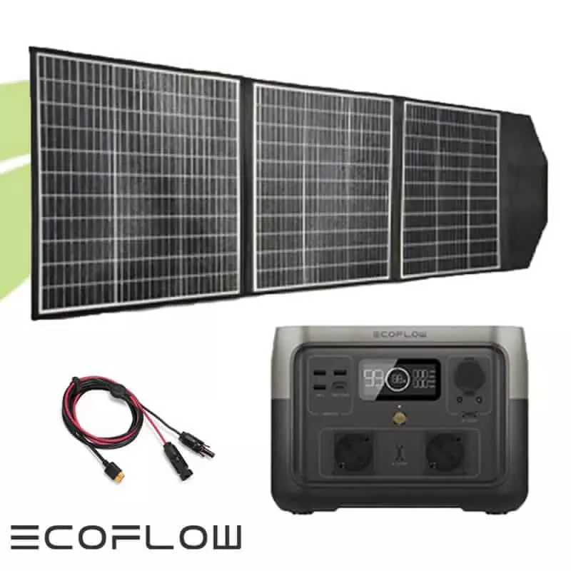 Kit station de charge portable 600W - 512Wh Ecoflow River Max 2 avec panneau solaire pliable 135W