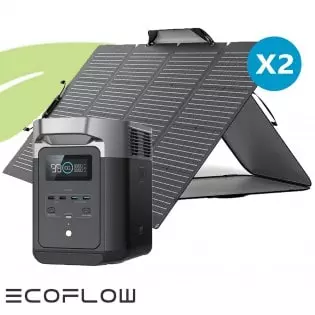 Kit station de charge portable 1800W - 1024Wh Ecoflow Delta avec 2 panneaux solaires pliables 220W