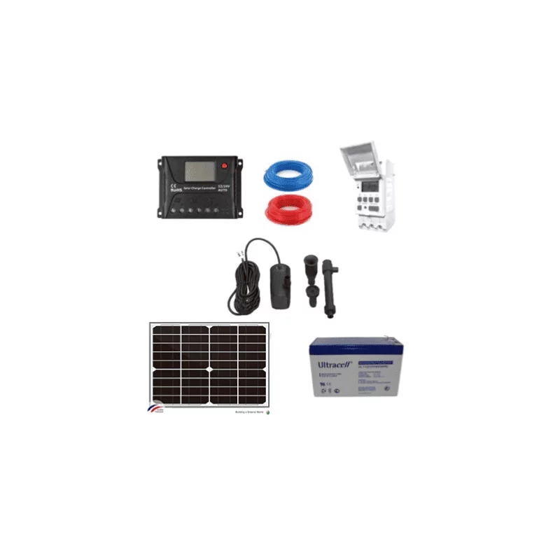 Kit de pompage solaire 750L/H pour bassin avec batterie et timber