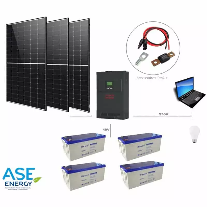 Kit solaire 6 panneaux + Régulateur MPPT + Batteries 48V + Convertisseur/ Chargeur 230V