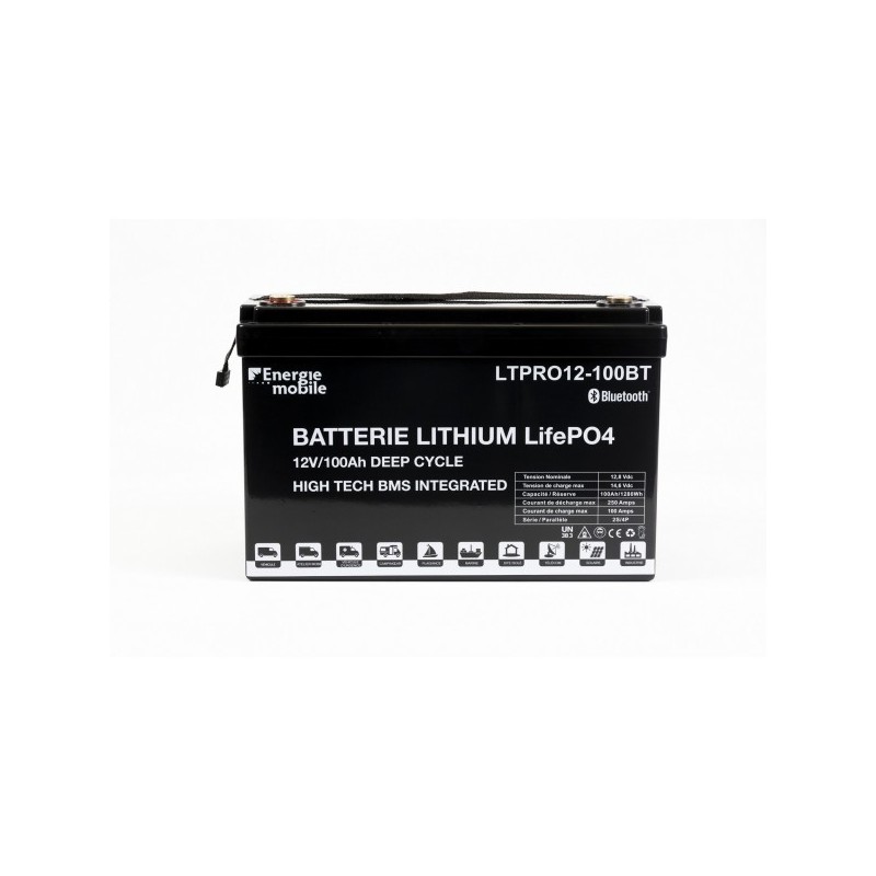 Batterie Lithium 100Ah 12V BMS Bluetooth 250A Energie Mobile